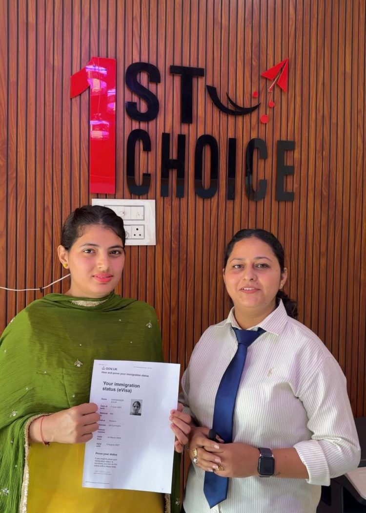 ਫਸਟ ਚੋਇਸ ਇੰਮੀਗ੍ਰੇਸ਼ਨ ਸੈਂਟਰ ਵੱਲੋਂ ਸਿਰਫ ਪੰਜ ਦਿਨਾਂ ਵਿੱਚ ਯੂਕੇ ਦਾ ਸਟੱਡੀ ਵੀਜ਼ਾ ਲਗਵਾ ਦਿੱਤਾ।
